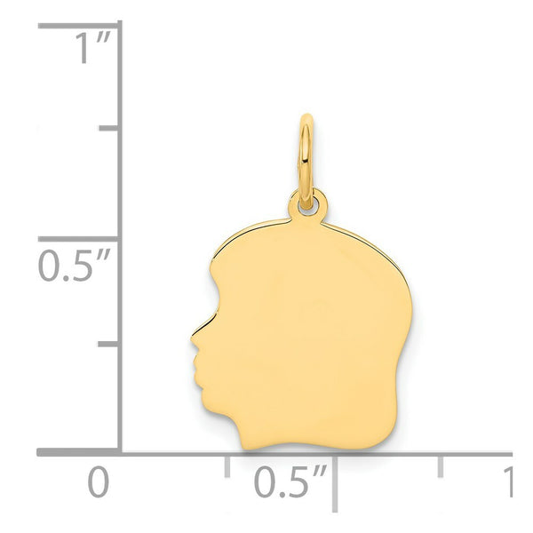 14K Yellow Gold Plain Medium .035 Gauge Facing Left Engravable Girl Head Charm 21mm length