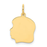 Load image into Gallery viewer, 14K Yellow Gold Plain Medium .009 Gauge Facing Left Engravable Girl Head Charm 21mm length

