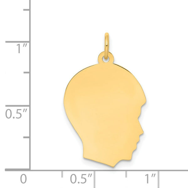 14K Yellow Gold Plain Medium .027 Gauge Facing Right Engravable Boy Head Charm 27mm length
