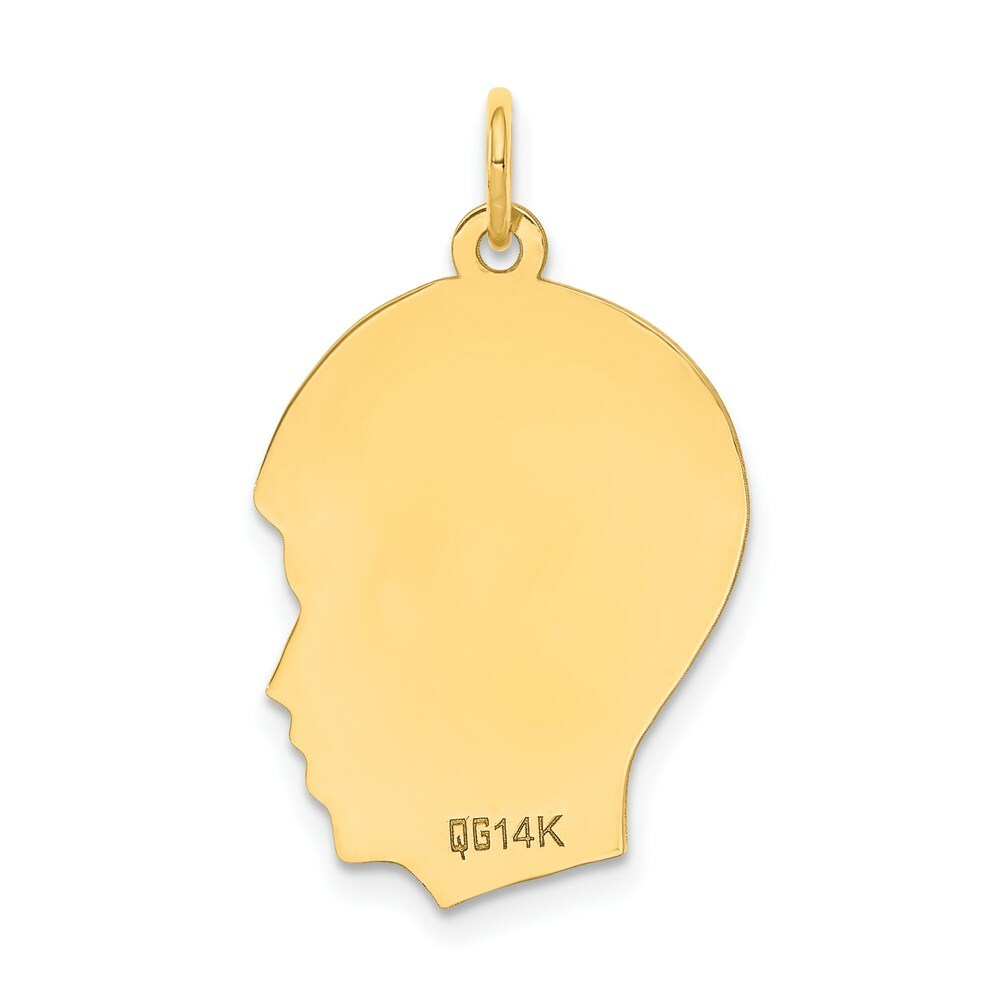 14K Yellow Gold Plain Medium .027 Gauge Facing Right Engravable Boy Head Charm 27mm length
