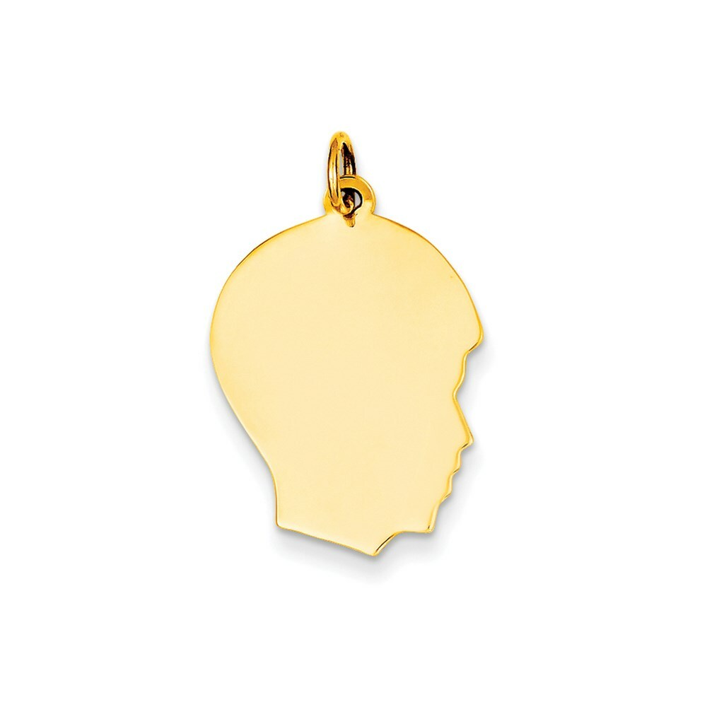 14K Yellow Gold Plain Medium .035 Gauge Facing Right Engravable Boy Head Charm 27mm length