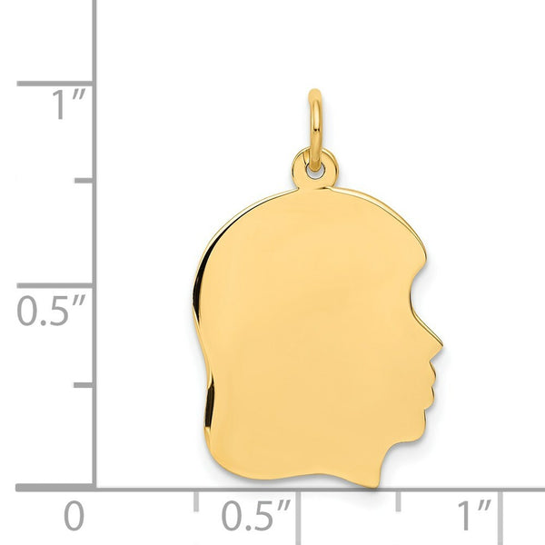 14K Yellow Gold Plain Medium .009 Gauge Facing Right Engravable Girl Head Charm 27mm length