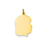 Load image into Gallery viewer, 14K Yellow Gold Plain Medium .027 Gauge Facing Right Engravable Girl Head Charm 27mm length
