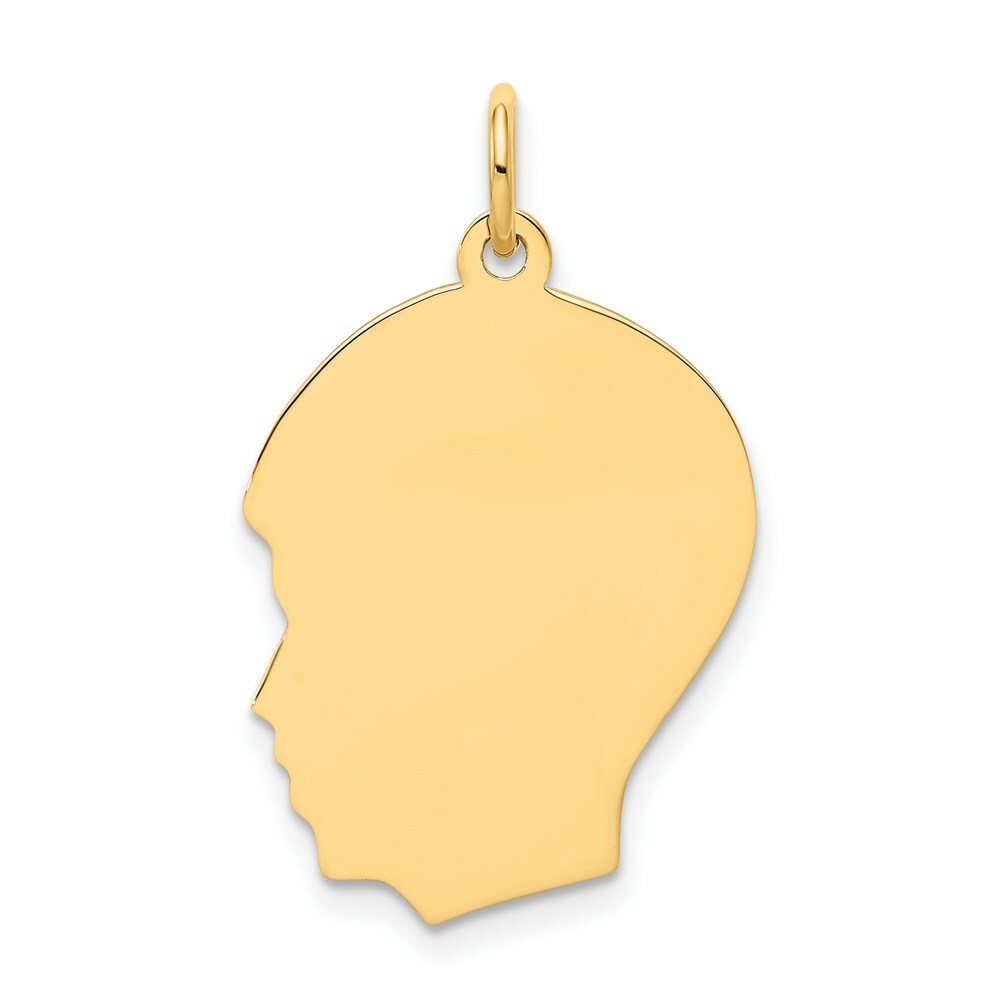 14K Yellow Gold Plain Medium .027 Gauge Facing Left Engravable Boy Head Charm 27mm length
