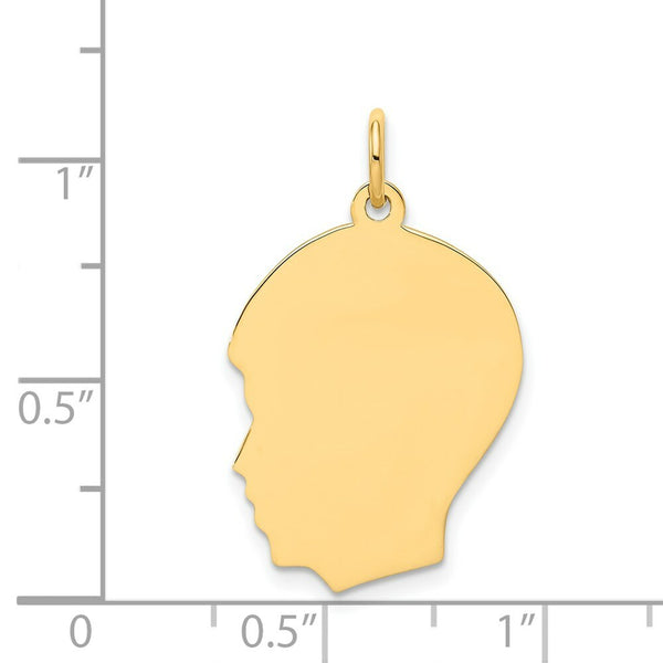 14K Yellow Gold Plain Medium .011 Gauge Facing Left Engravable Boy Head Charm 27mm length