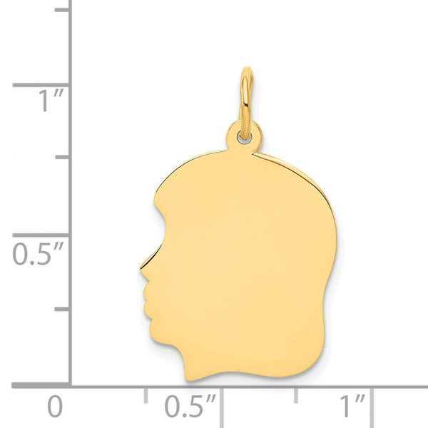 14K Yellow Gold Plain Medium .011 Gauge Facing Left Engravable Girl Head Charm 27mm length