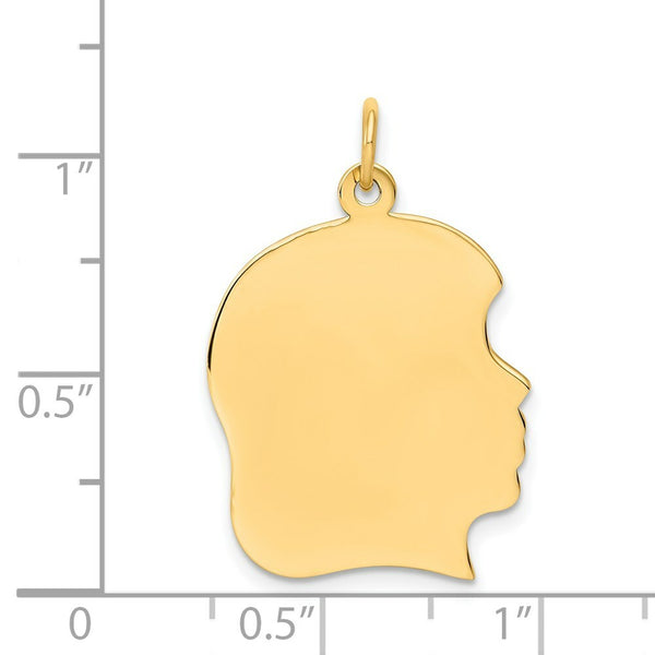 14K Yellow Gold Plain Large .035 Gauge Facing Right Engravable Girl Head Charm 29mm length