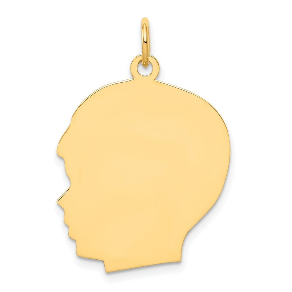 14K Yellow Gold Plain Large .011 Gauge Facing Left Engravable Boy Head Charm 29mm length