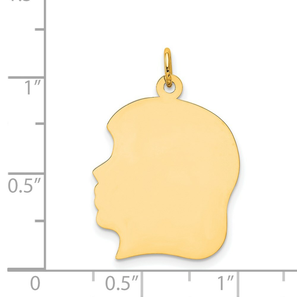 14K Yellow Gold Plain Large .027 Gauge Facing Left Engravable Girl Head Charm 29mm length