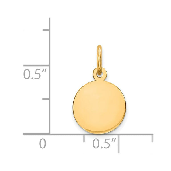 14K Yellow Gold Plain .011 Gauge Circular Engravable Disc Charm 10mm width