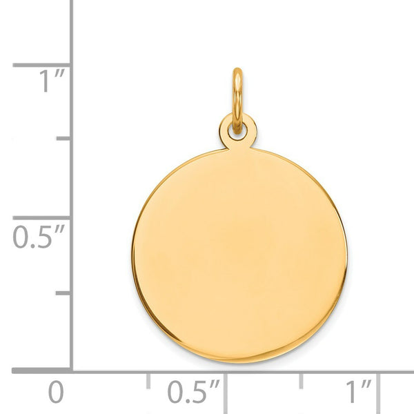 14K Yellow Gold Plain .035 Gauge Circular Engravable Disc Charm 24mm length