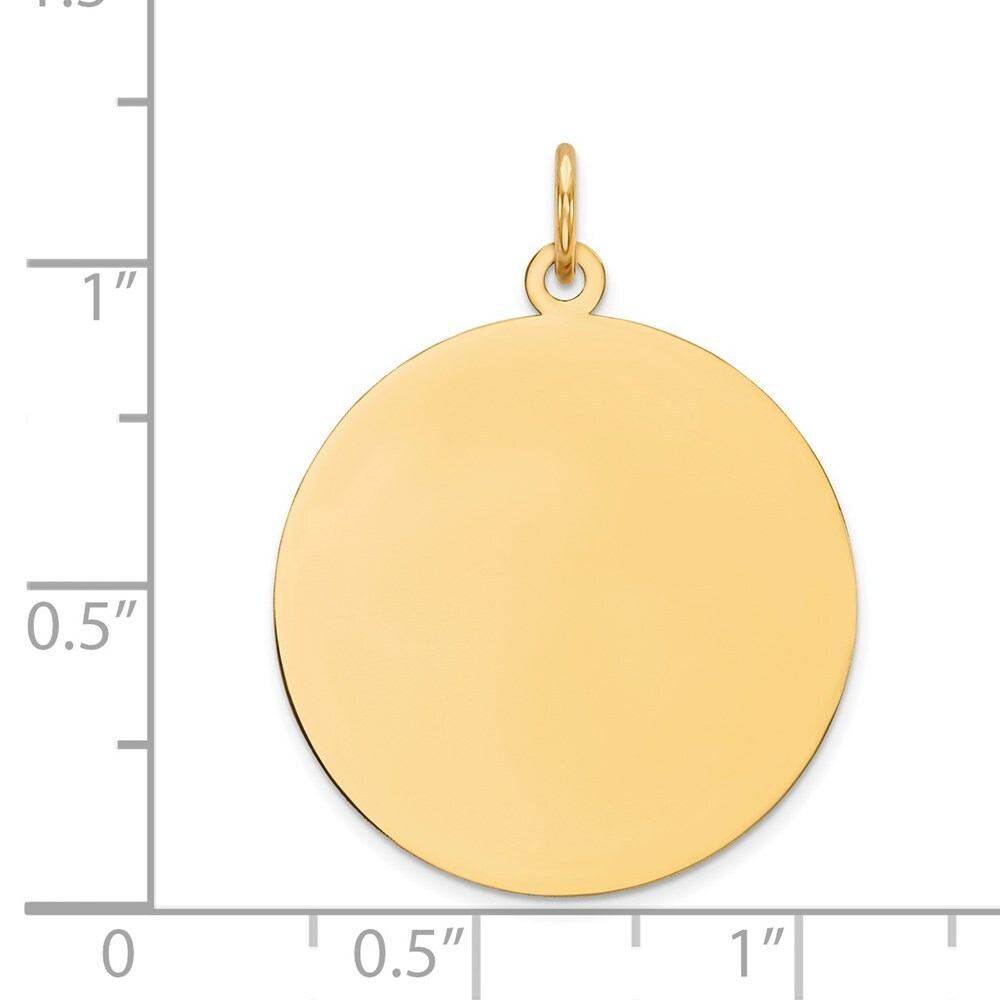 14K Yellow Gold Plain .035 Gauge Circular Engravable Disc Charm 29mm length