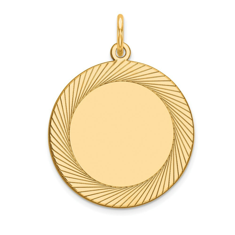 14K Yellow Gold Etched Design .027 Gauge Circular Engravable Disc Charm 19mm width