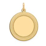 Load image into Gallery viewer, 14K Yellow Gold Etched Design .027 Gauge Circular Engravable Disc Charm 19mm width
