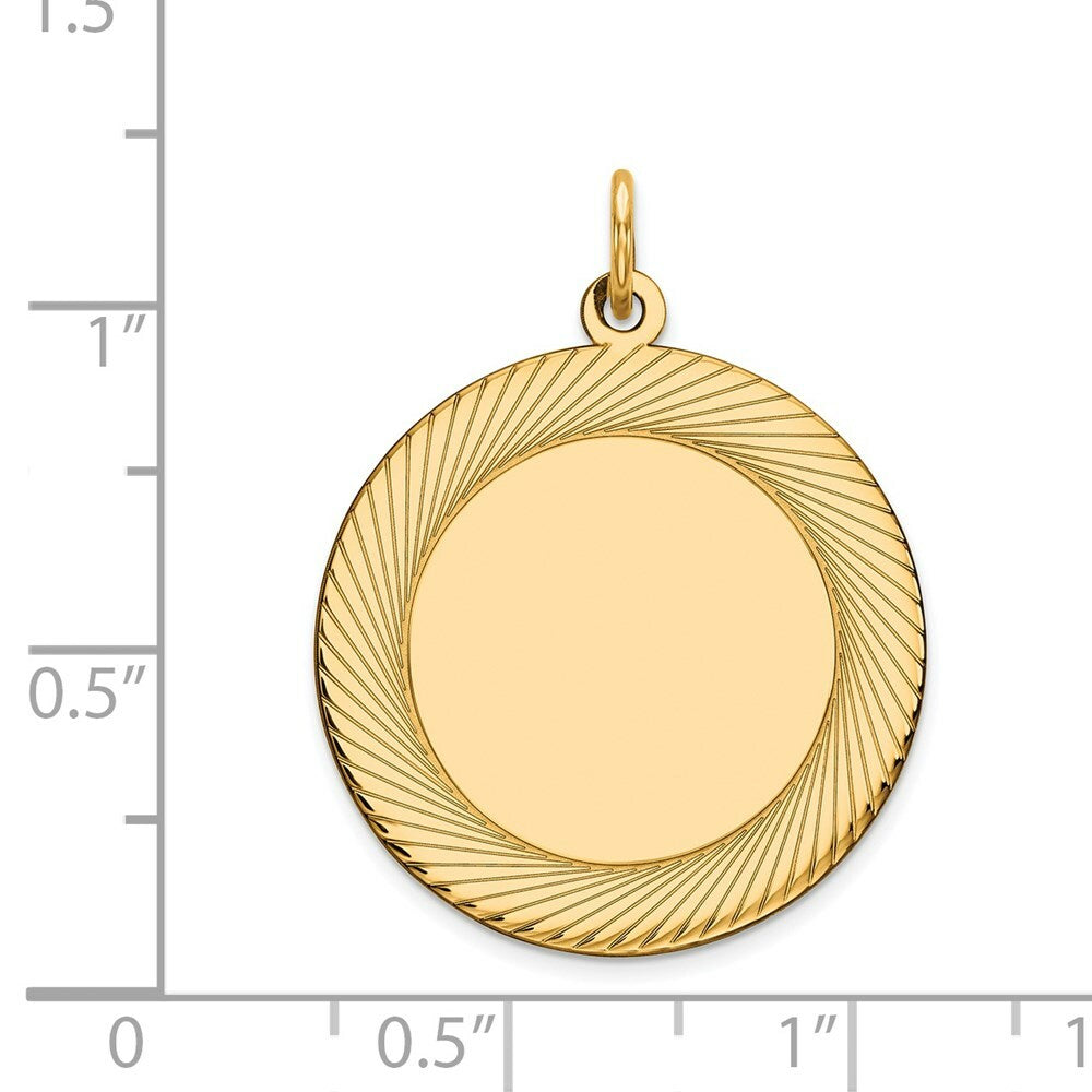 14K Yellow Gold Etched Design .027 Gauge Circular Engravable Disc Charm 25mm width