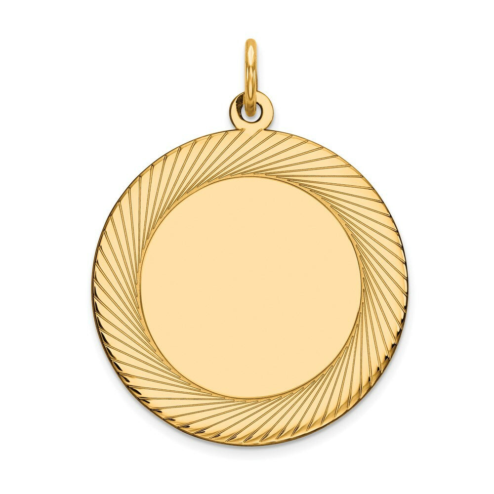 14K Yellow Gold Etched Design .027 Gauge Circular Engravable Disc Charm 25mm width
