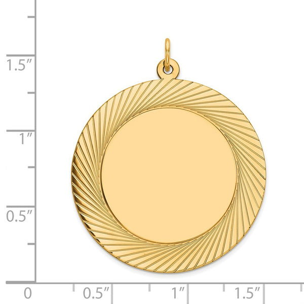 14K Yellow Gold Etched Design .035 Gauge Circular Engravable Disc Charm 32mm width