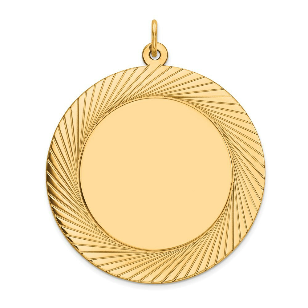 14K Yellow Gold Etched Design .027 Gauge Circular Engravable Disc Charm 32mm width