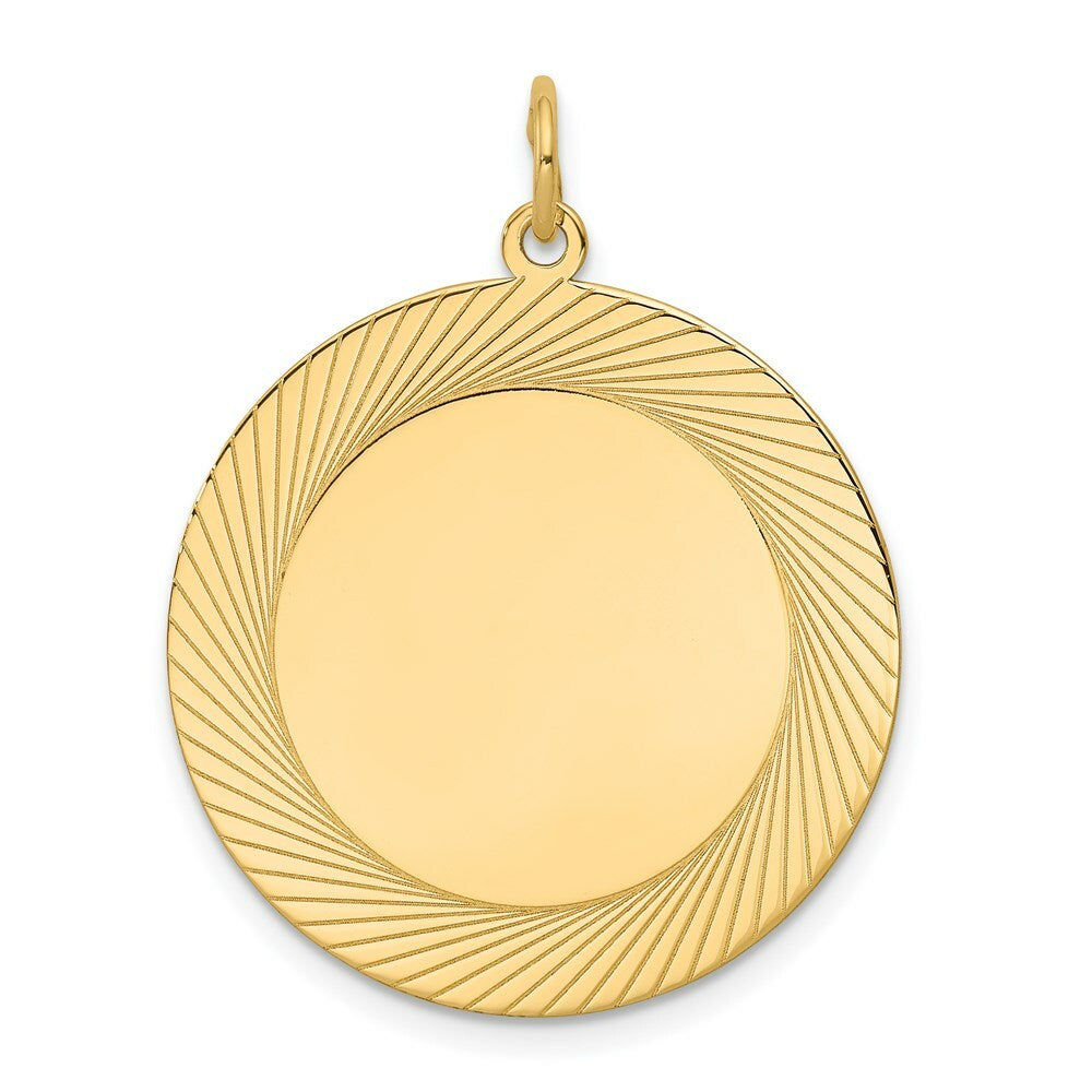 14K Yellow Gold Etched Design .018 Gauge Circular Engravable Disc Charm 25mm width