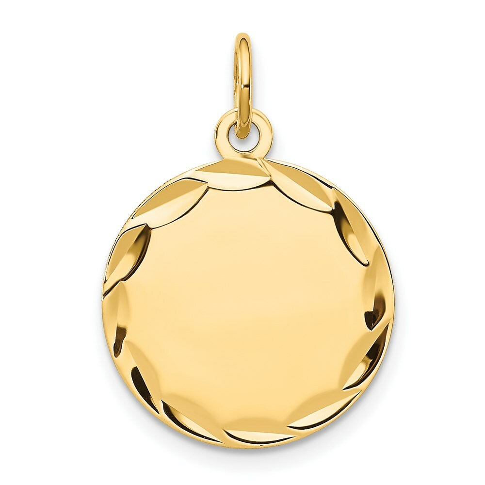 14K Yellow Gold Etched .011 Gauge Engravable Round Disc Charm 16mm width