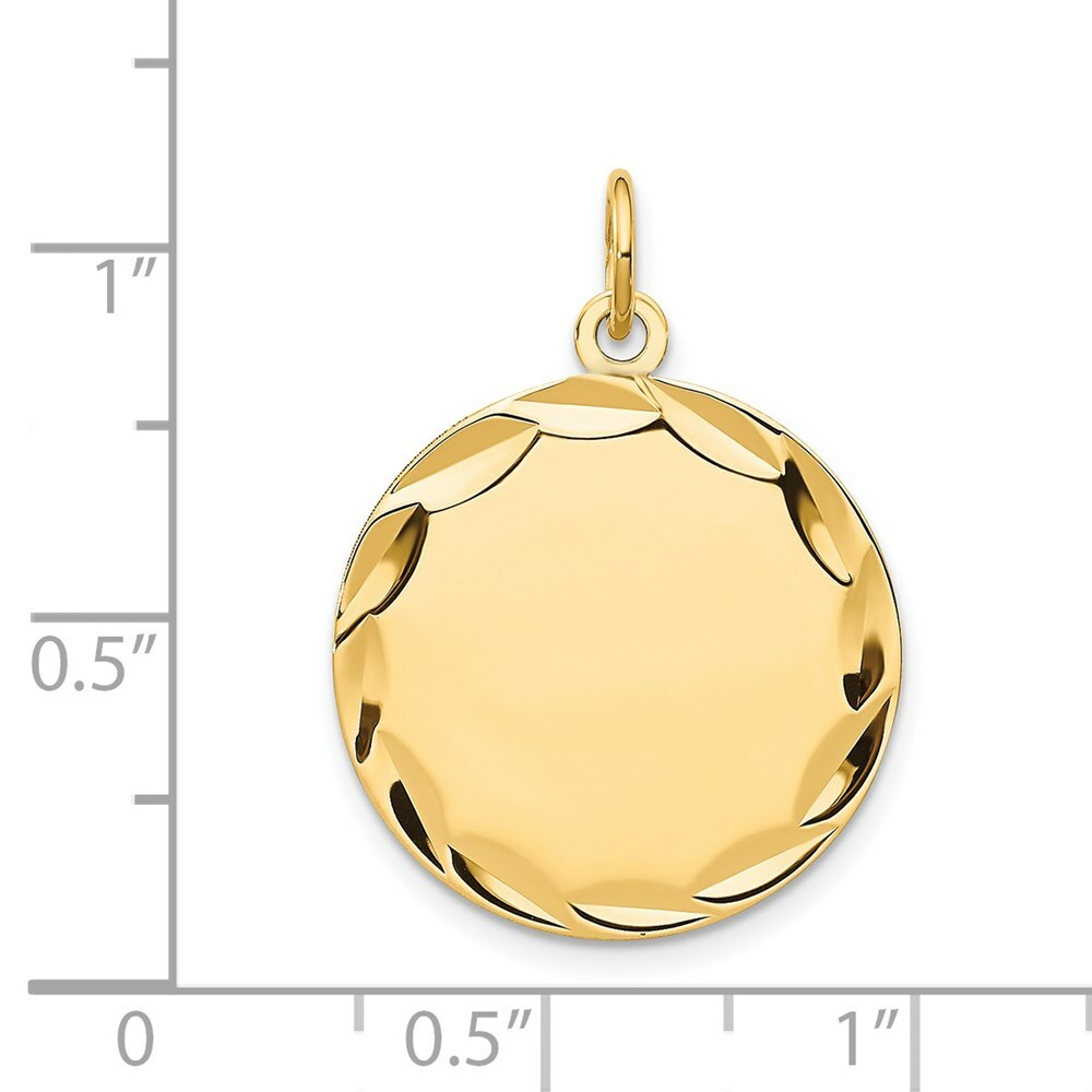 14K Yellow Gold Etched .035 Gauge Engravable Round Disc Charm 19mm width