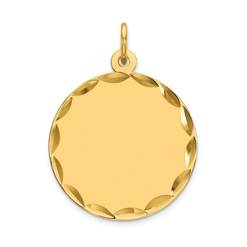 14K Yellow Gold Etched .027 Gauge Engravable Round Disc Charm 19mm width