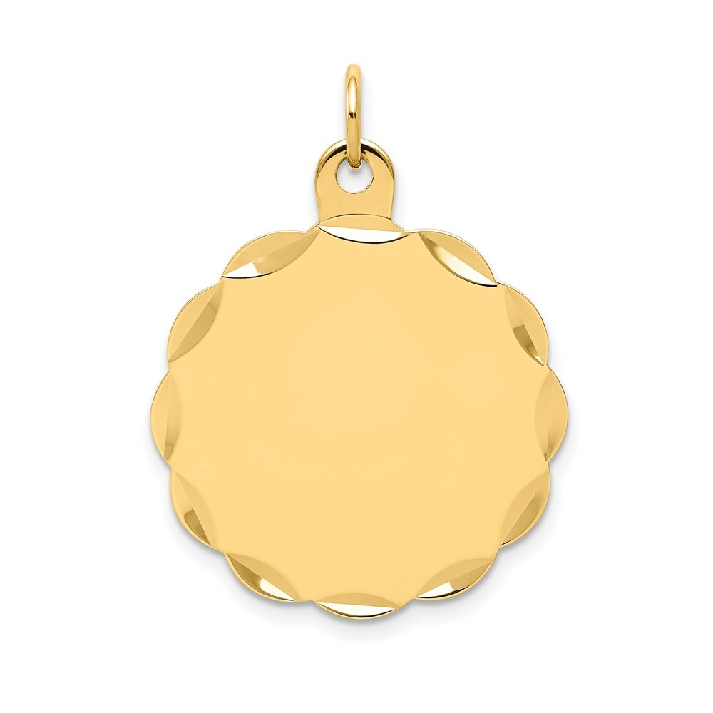 14K Yellow Gold .018 Gauge Engravable Scalloped Disc Charm