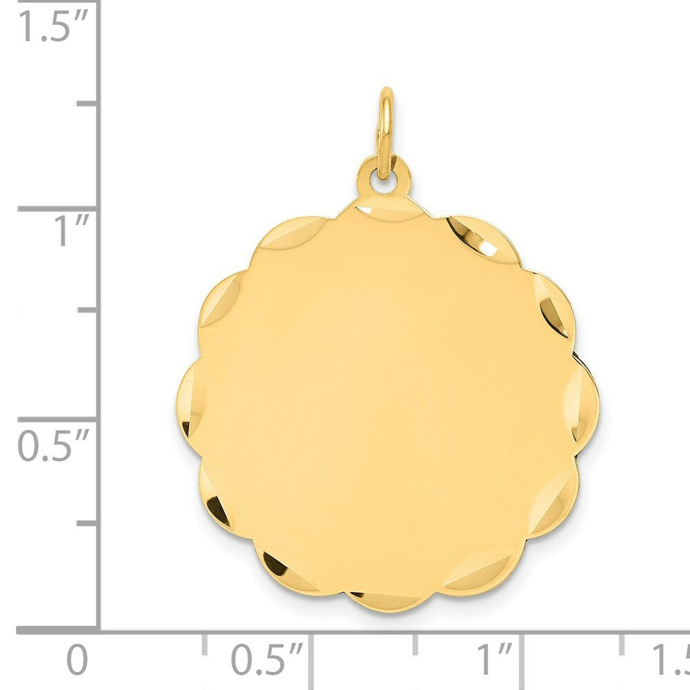 14K Yellow Gold .027 Gauge Engravable Scalloped Disc Charm