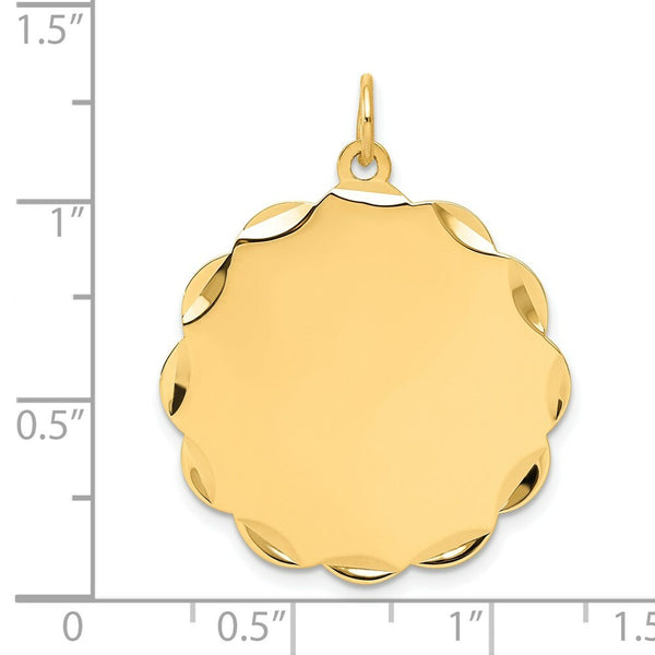 14K Yellow Gold .027 Gauge Engravable Scalloped Disc Charm