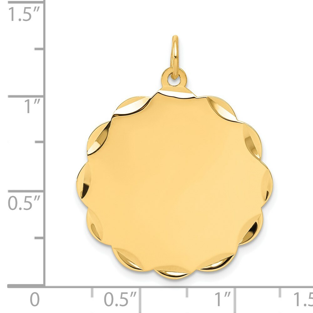 14K Yellow Gold .035 Gauge Engravable Scalloped Disc Charm