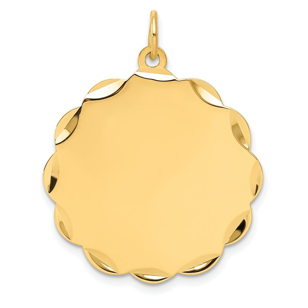 14K Yellow Gold .018 Gauge Engravable Scalloped Disc Charm