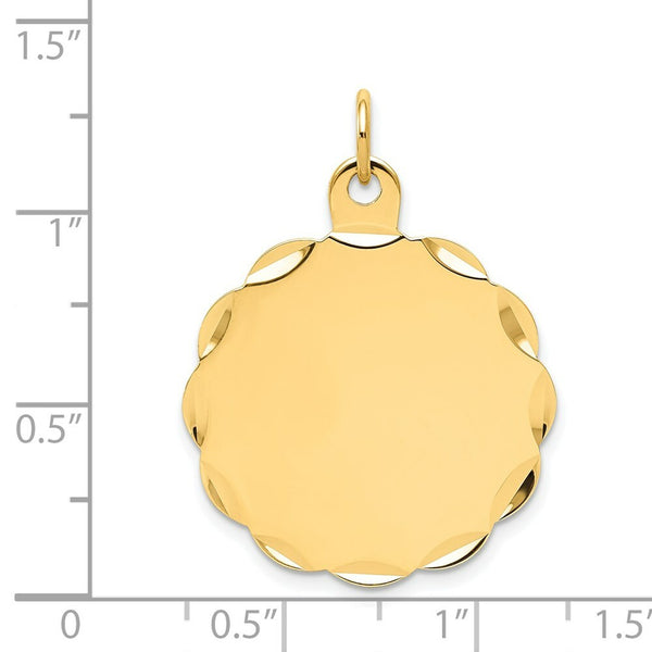 14K Yellow Gold .013 Gauge Engravable Scalloped Disc Charm