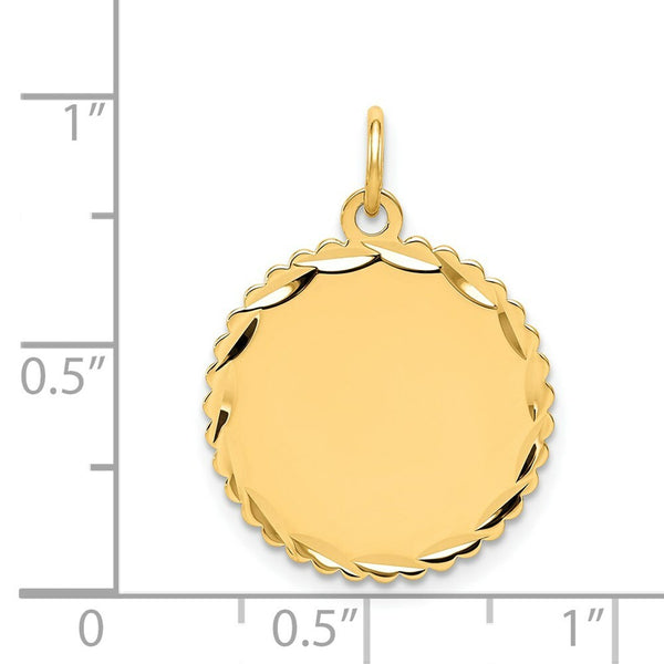 14K Yellow Gold .013 Gauge Engravable Scalloped Disc Charm