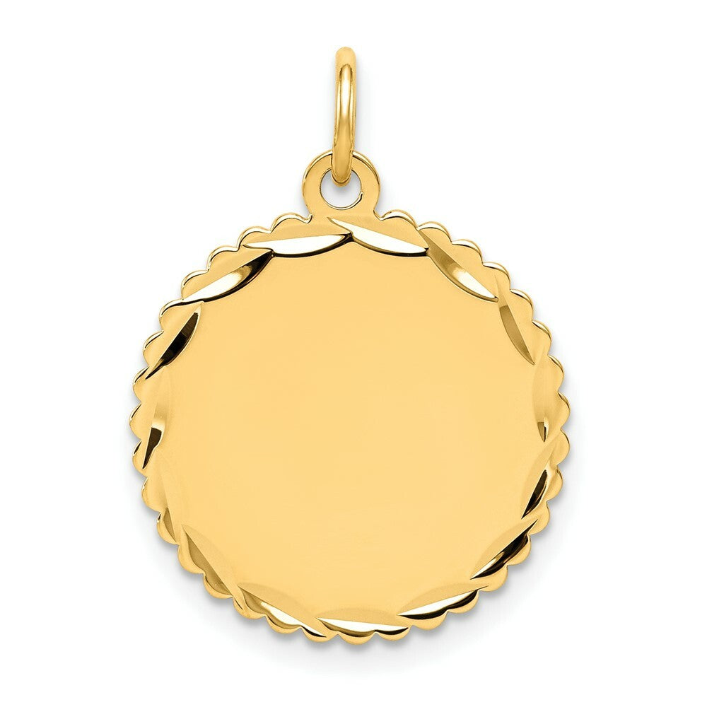 14K Yellow Gold .027 Gauge Engravable Scalloped Disc Charm