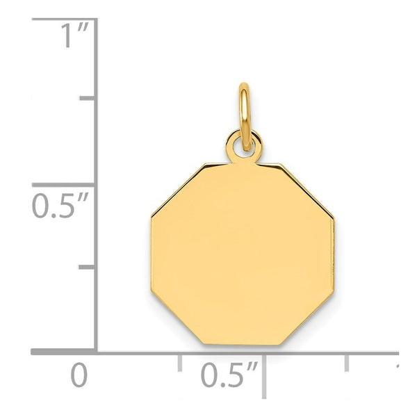 14K Yellow Gold Plain .009 Gauge Engravable Octagonal Disc Charm 15mm width