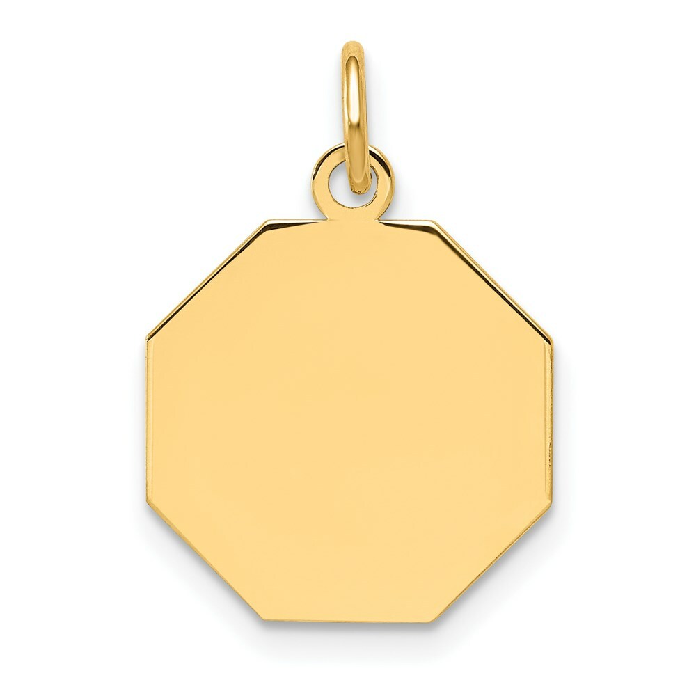 14K Yellow Gold Plain .013 Gauge Engravable Octagonal Disc Charm 15mm width