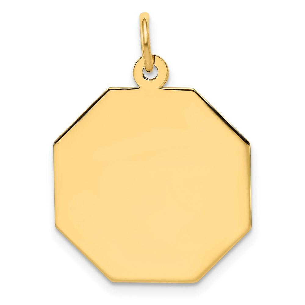 14K Yellow Gold Plain .027 Gauge Engravable Octagonal Disc Charm 25mm length