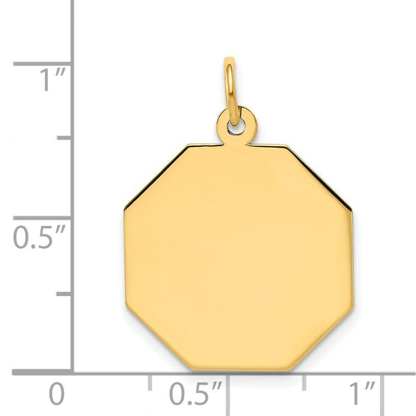 14K Yellow Gold Plain .018 Gauge Engravable Octagonal Disc Charm