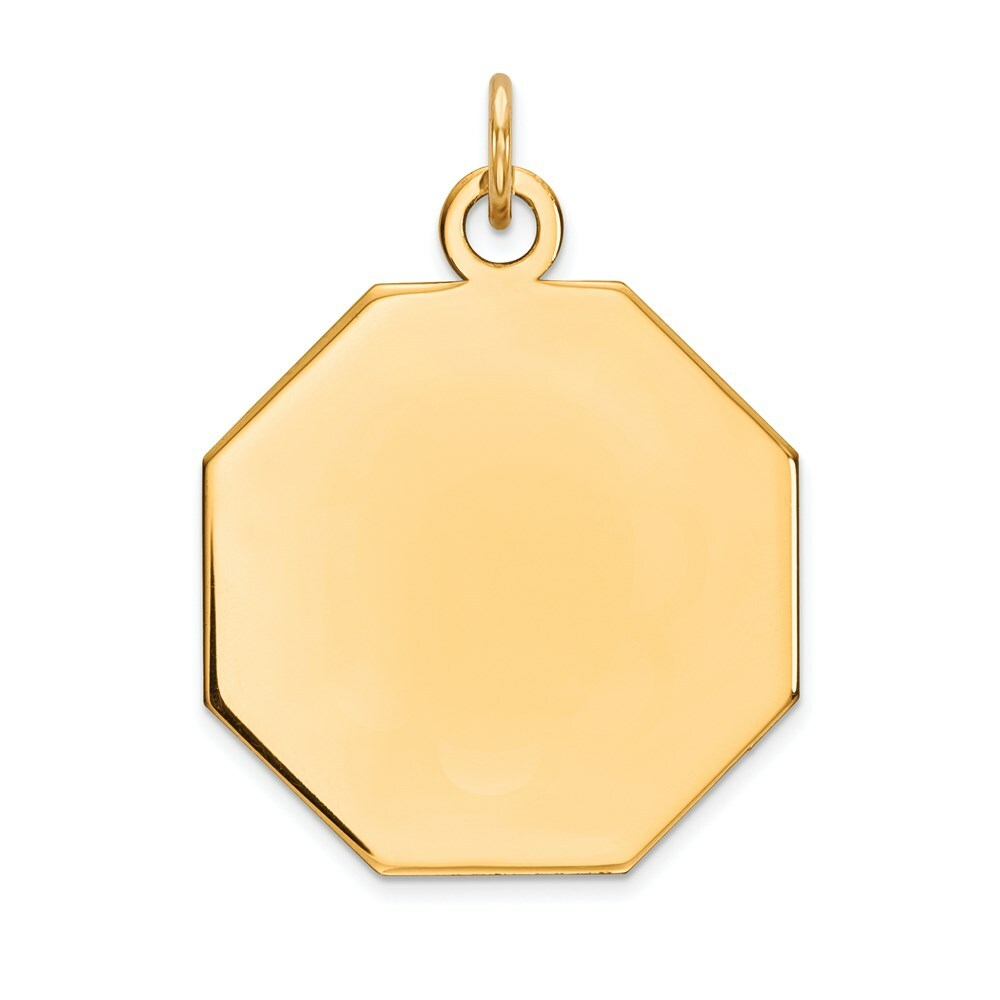 14K Yellow Gold Plain .027 Gauge Engravable Octagonal Disc Charm 27mm length