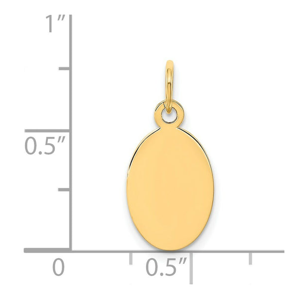 14K Yellow Gold Plain .011 Gauge Engravable Oval Disc Charm 9mm width