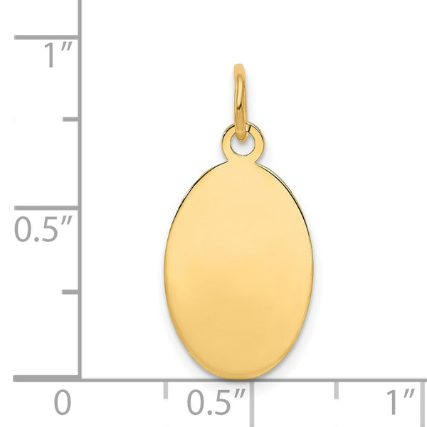 14K Yellow Gold Plain .011 Gauge Engravable Oval Disc Charm 11mm width