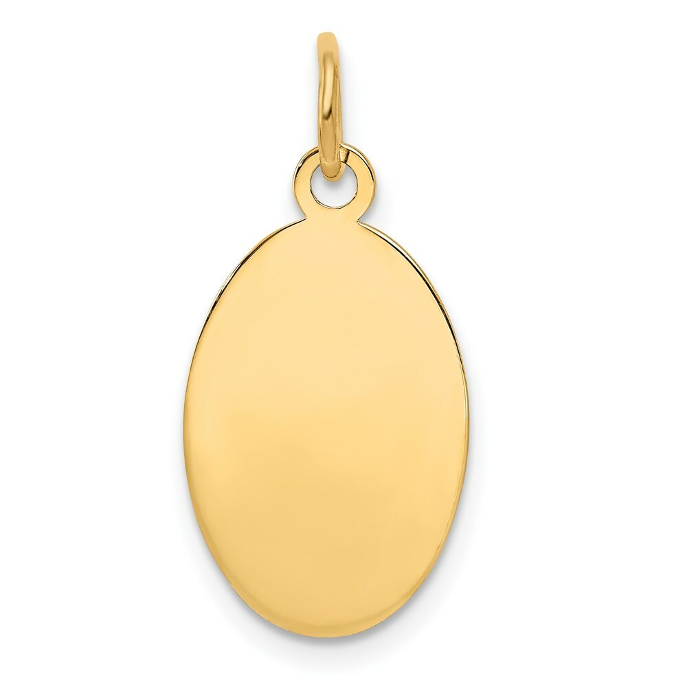 14K Yellow Gold Plain .013 Gauge Engravable Oval Disc Charm 11mm width