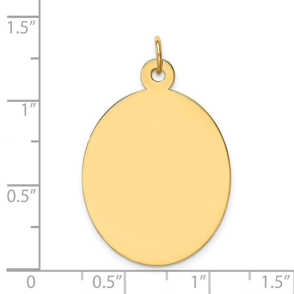 14K Yellow Gold Plain .027 Gauge Engravable Oval Disc Charm 34mm length