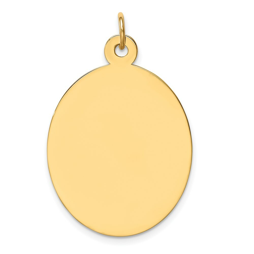 14K Yellow Gold Plain .027 Gauge Engravable Oval Disc Charm 34mm length