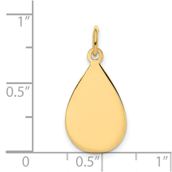 14K Yellow Gold Plain .013 Gauge Engravable Raindrop Disc Charm 11mm width