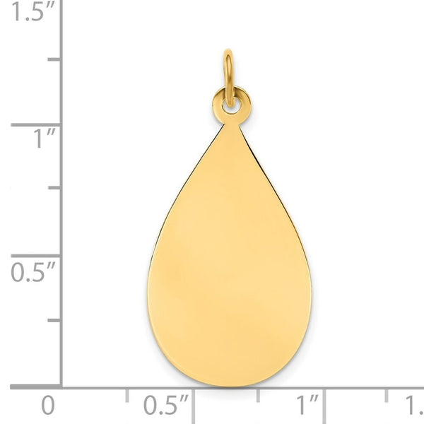 14K Yellow Gold Plain .018 Gauge Engravable Raindrop Disc Charm