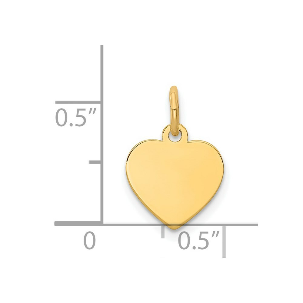 14K Yellow Gold Plain .027 Gauge Engravable Heart Disc Charm 16mm length
