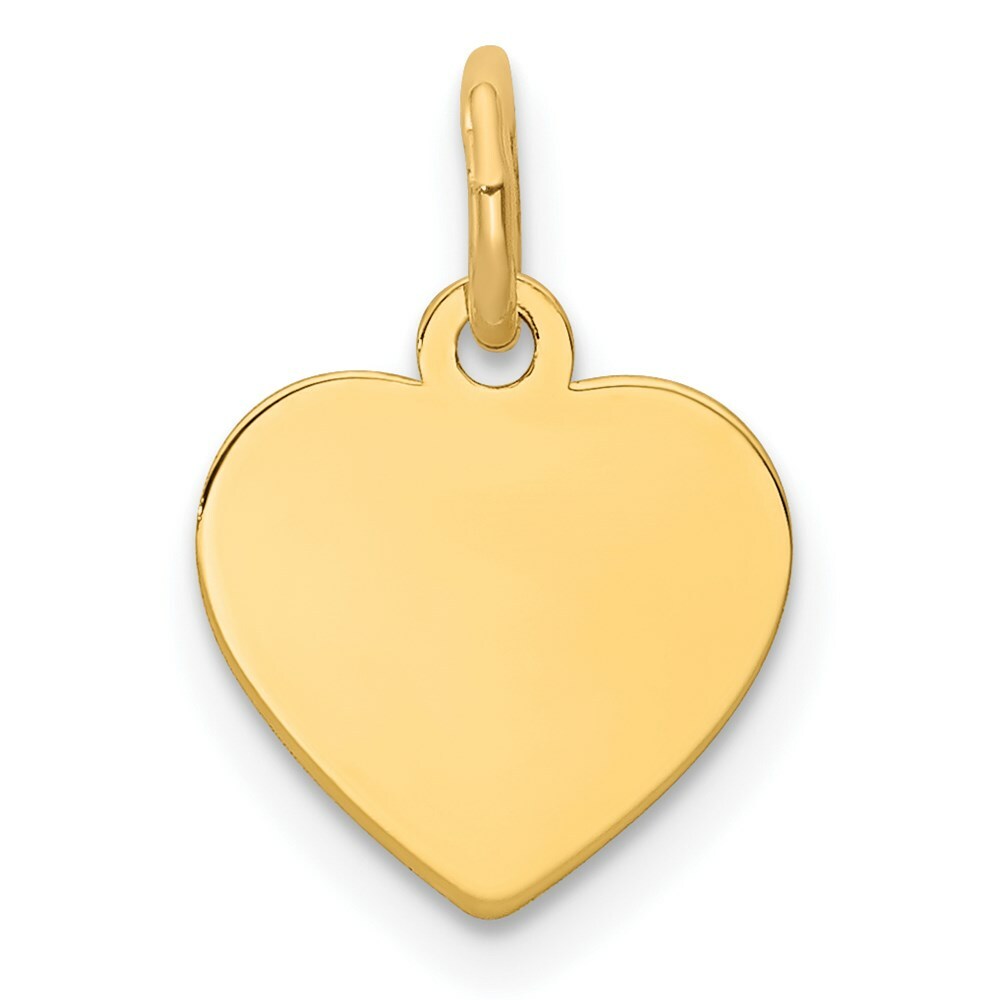14K Yellow Gold Plain .011 Gauge Engravable Heart Disc Charm 10mm width