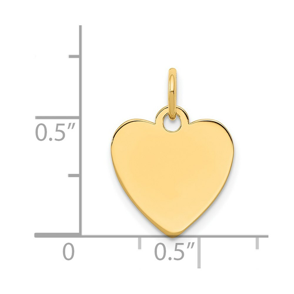 14K Yellow Gold Plain .027 Gauge Engravable Heart Disc Charm 18mm length