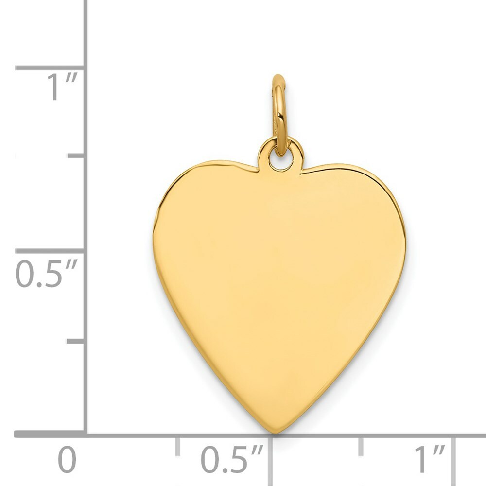 14K Yellow Gold Plain .018 Gauge Engravable Heart Disc Charm 17mm width